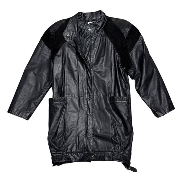 STUNNING Vintage 90s G-III 100% GENUINE LEATHER Retro Trench Coat Womens Small - Picture 1 of 6